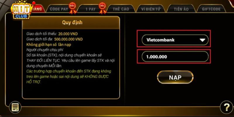 Những điều kiện nạp tiền game bài Hit club